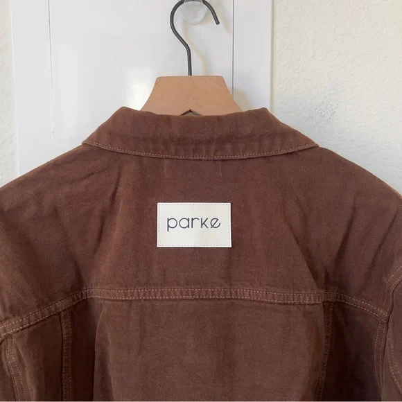 New PARKE Oversized Denim Jacket in Brown - Picture 5 of 13